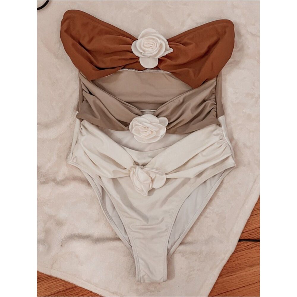 floral cutout one piece swimwear size large
